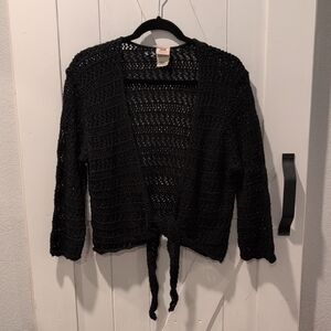 Faded Glory Black Knit Tie Front Cover Up Lightweight, XL